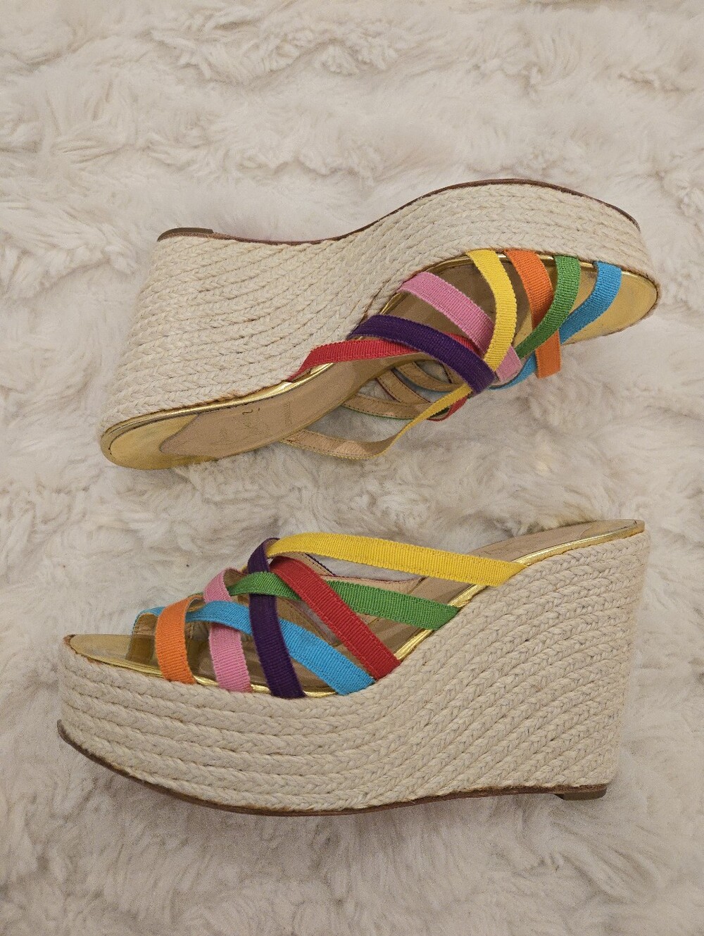 Christian Louboutin Multicolor Crepon 100 Espadrille Wedge Sandals – Size 38